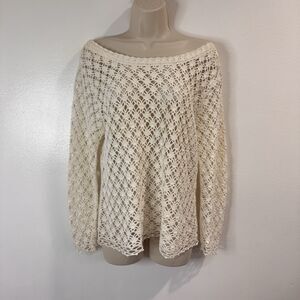 Vintage 90s Y2K Tiara Shirt S Crochet Lace Open Knit Off Shoulder White Boho
